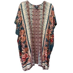 Angie Boho Floral‎ Open Front Kimono100% Rayon Plus Size 3x Cover Up Cottacore
